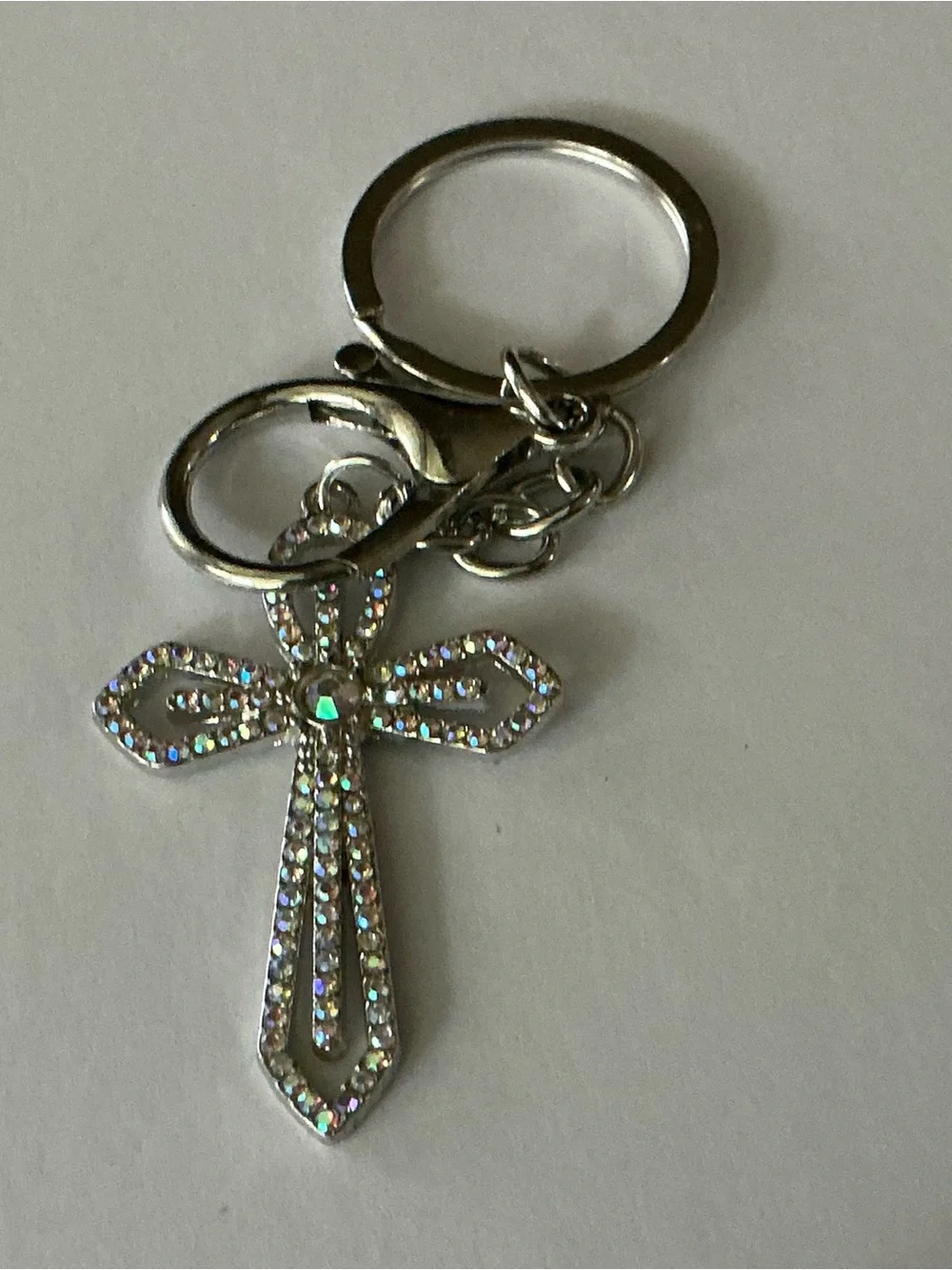 Rhinestone Cross Keychain - Iridescent Crystal Accent